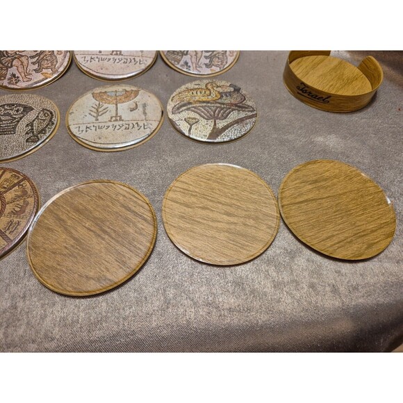 VTG RARE 1959 Vinyl Israel Souvenir Drink Coasters SET OF 11 3 1/2" - Picture 15 of 16